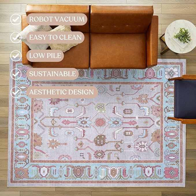 Fame Living Pink Oushak Rug, Modern Small Rugs, Door Mat, Doormat - Image 4