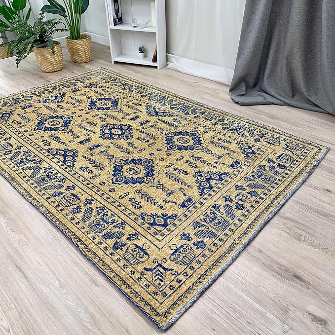Alfa Rich 5x8 Gold Navy Blue Washable Area Rugs - Image 3