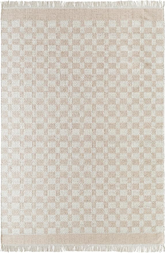 Mark&Day Wool Rugs, 4x6 Clinten Solid and Border Tan Checkered Rug, Tan Ivory - Image 3