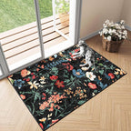Black Area Rug 2x3 Entryway Floral Boho Door Mat Indoor Washable Kitchen Carpet - Image 9