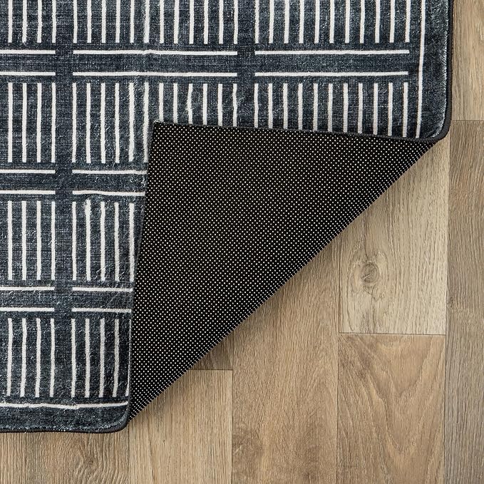 Rugshop Bohemian Stripe Lines Washable Non Slip Area Rug 3' x 5' Black - Image 6