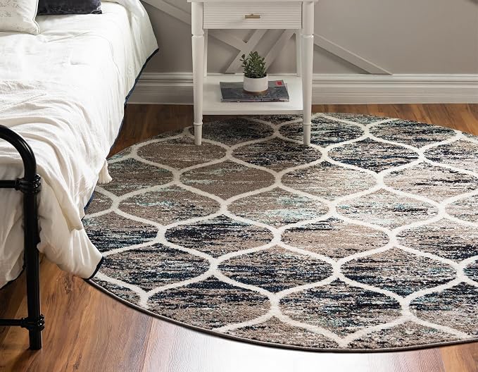 Rugs.com Lattice Frieze Collection Rug – 5' Round Blue Multi Medium Rug Perfect - Image 2