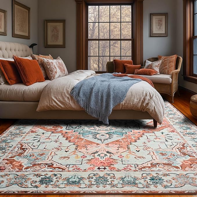 YJ.GWL Area Rugs for Living Room 5x7 Machine Washable Rugs, Non Slip Floral - Image 4