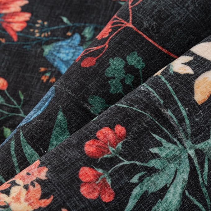 Black Area Rug 3x5 Office Floral Boho Door Mat Indoor Washable Kitchen Carpet - Image 9