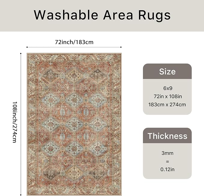 Bavni Clearance 6x9 Area Rugs for Living Room, Machine Washable Rug Non Slip - Image 2