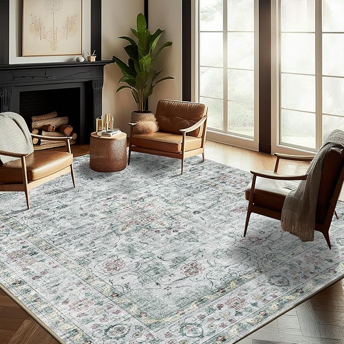 Washable Area Rug 8'x10' Boho Design Non-Shedding Non-Slip Easy Care Ideal by CHAMPLANT