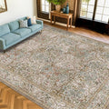 Vintage Moss Green Living Room Rug, 7x10 Washable Large Area Rugs by HazoHaus