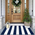KOZYFLY Striped Outdoor Rug 27.5x43 Inches Front Door Rug Navy and White Woven by KOZYFLY