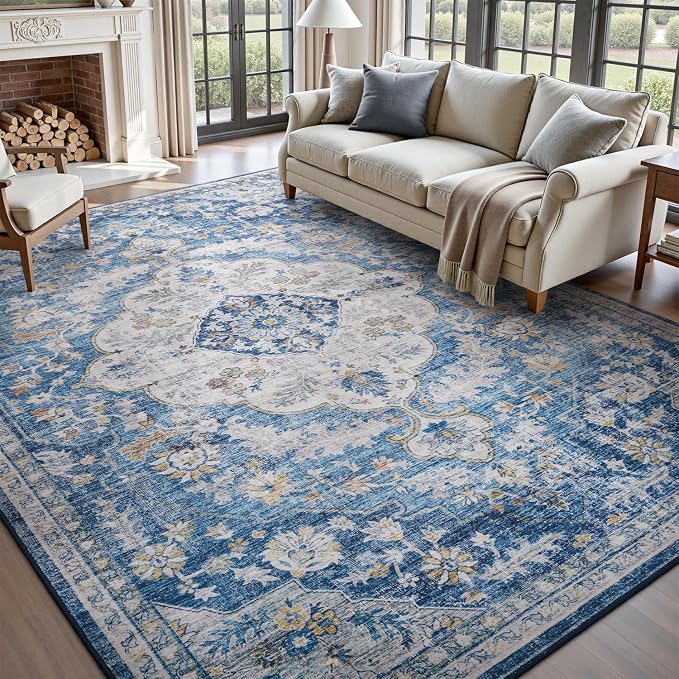 tchdio 8x10 Area Rugs for Living Room, Vintage Non Slip Washable Rug, Soft Low by Tchdio