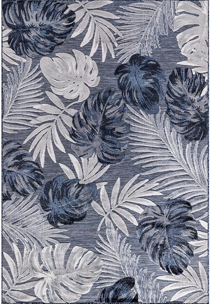 CAMILSON Indoor Outdoor Rug Navy Blue 4x6 Leaf Tropical Botanical Area Rugs - Image 3