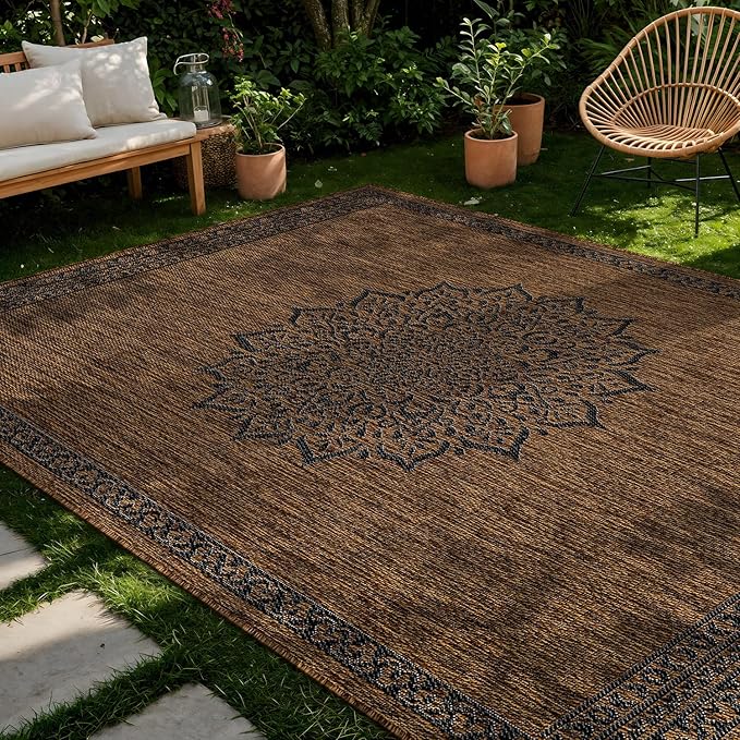 CAMILSON Outdoor Rug 5x7 Medallion Gold Modern Area Rugs by CAMILSON