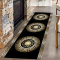 Black Gold Geometric Hallway Runner Rug, Vintage Greek Key Entryway Carpet by Unknown