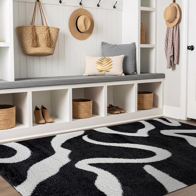 Rugshop Abstract Wavy Shag Area Rug Anthracite Dark Gray 4' x 6' Ideal by Rugshop
