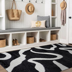 Rugshop Abstract Wavy Shag Area Rug Anthracite Dark Gray 4' x 6' Ideal by Rugshop