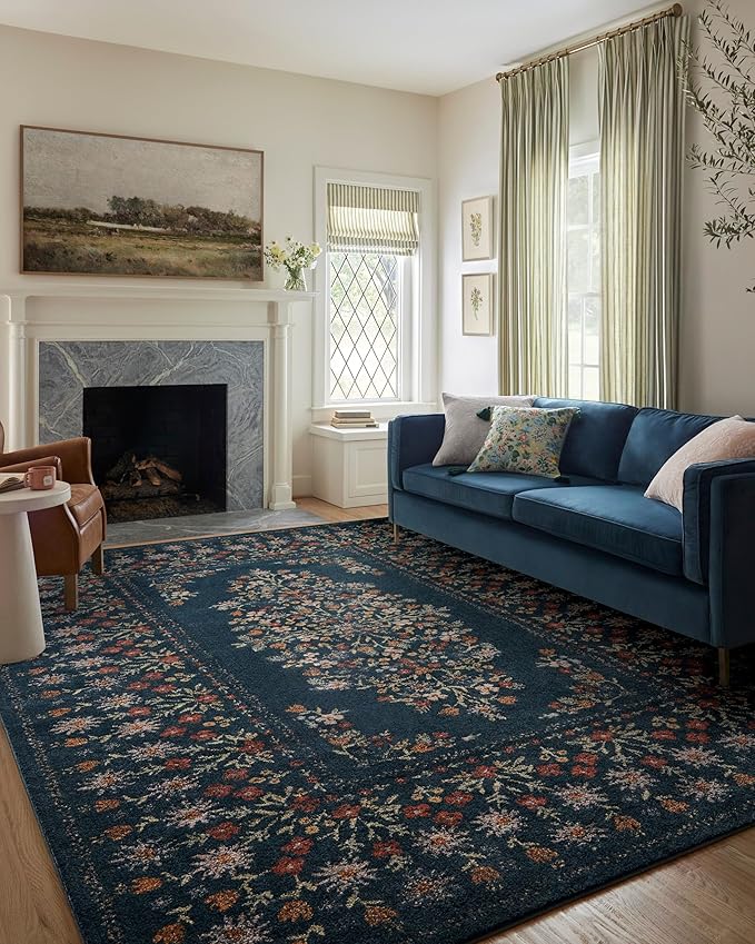 Loloi Rifle Paper Co. Laurel Collection LAU-01 Dark Navy 2'-8" x 4' Accent Rug by Loloi