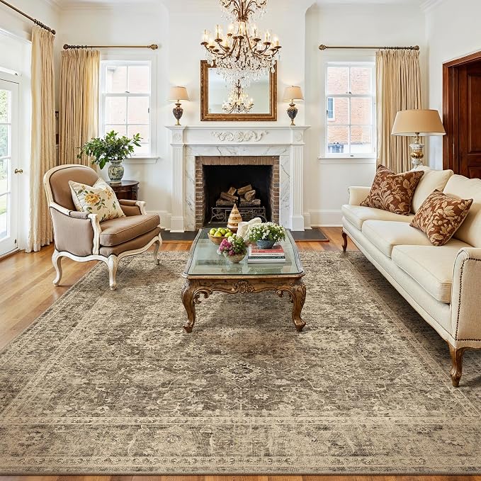 10x12 Brown Vintage Area Rug for Living Room Bedroom Large Distressed Rustic by WondRg