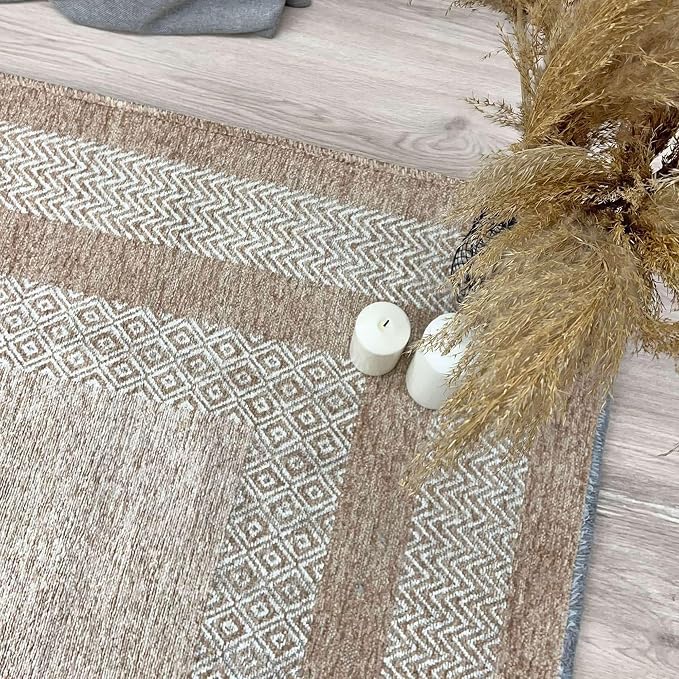 Alfa Rich 7x10 Beige Cream Washable Area Rugs - Image 6