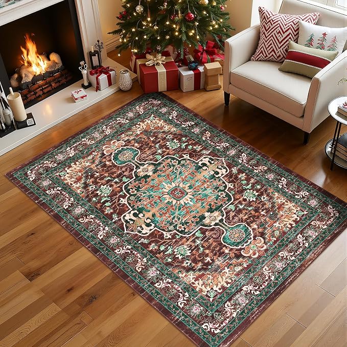 U'Artlines Boho Vintage Area Rug 4x6 ft Machine Washable Low Pile Soft Floor - Image 6
