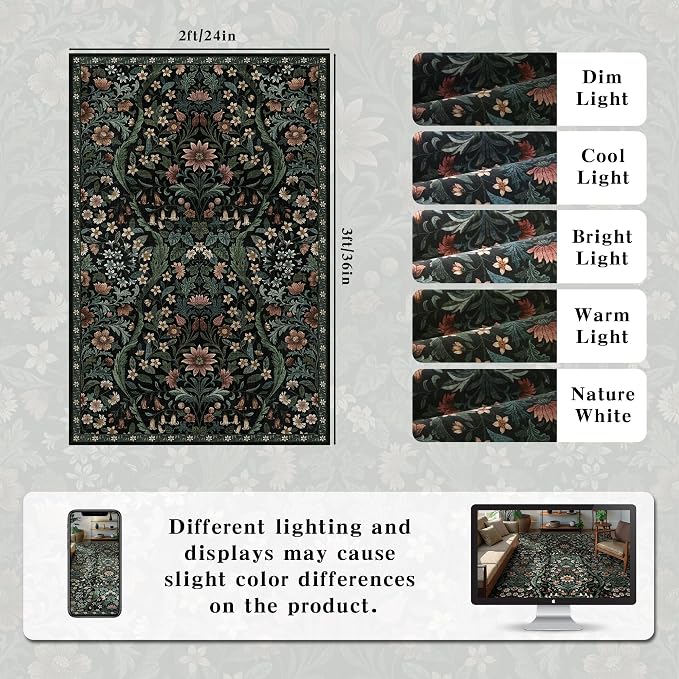 Floral 2x3 Entryway Rug, Washable Front Door Mat Indoor Non Slip Low Pile Small - Image 2