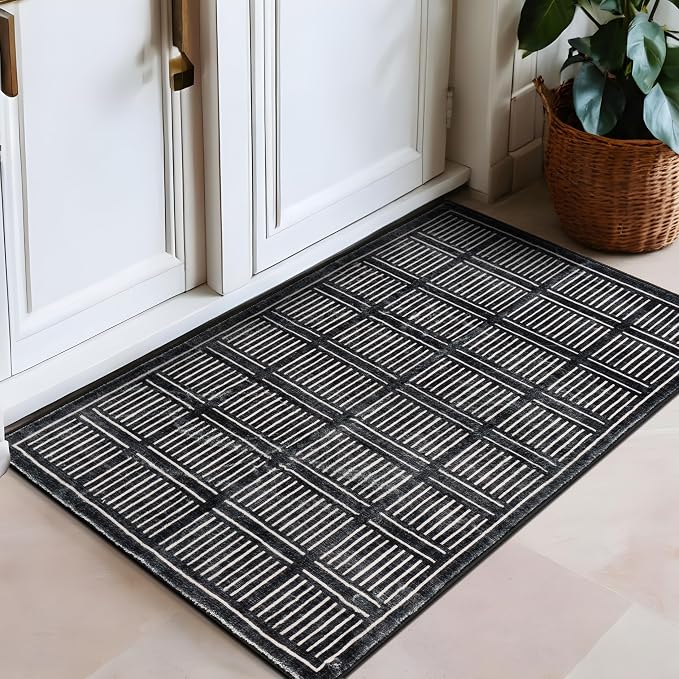 Rugshop Bohemian Stripe Lines Washable Non Slip Area Rug 2' x 3' Black - Image 9
