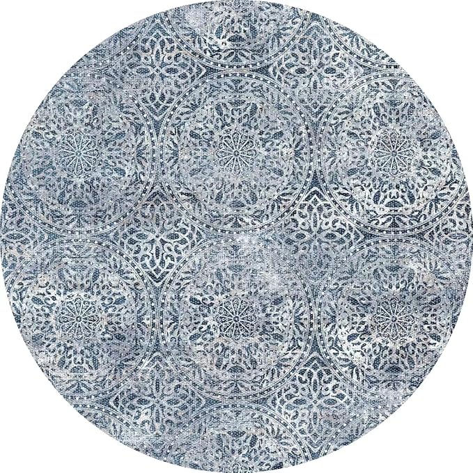 vivorug Round Rug 5ft Vintage-Inspired Round Area Rug Non-Slip Indoor Carpet - Image 9