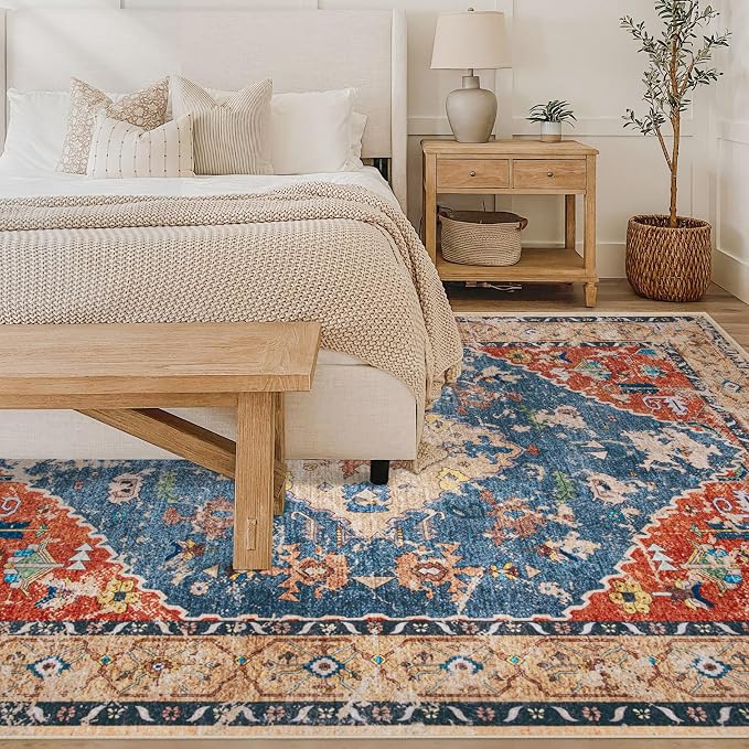 Area Rug 6x9 Washable Rug, Vintage Boho Medallion Rugs Non-Slip Soft Low Pile - Image 2