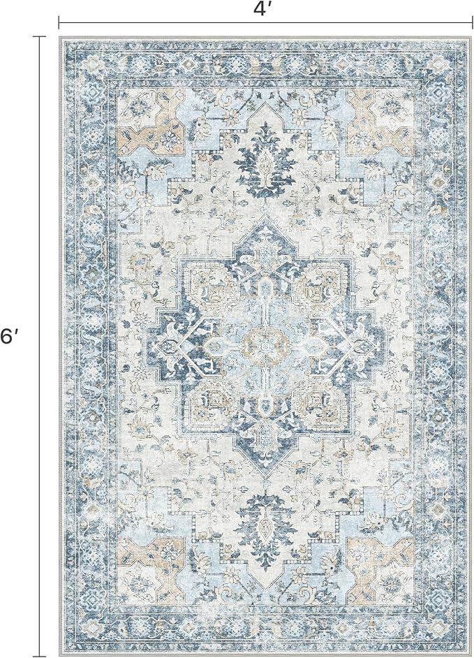 4x6 Area Rugs for Living Room, Machine Washable Rug, Non Slip Vintage Rugs - Image 2