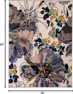 Rugshop Cream Bright Flowers Non Slip Non-Shedding Area Rug - Image 2