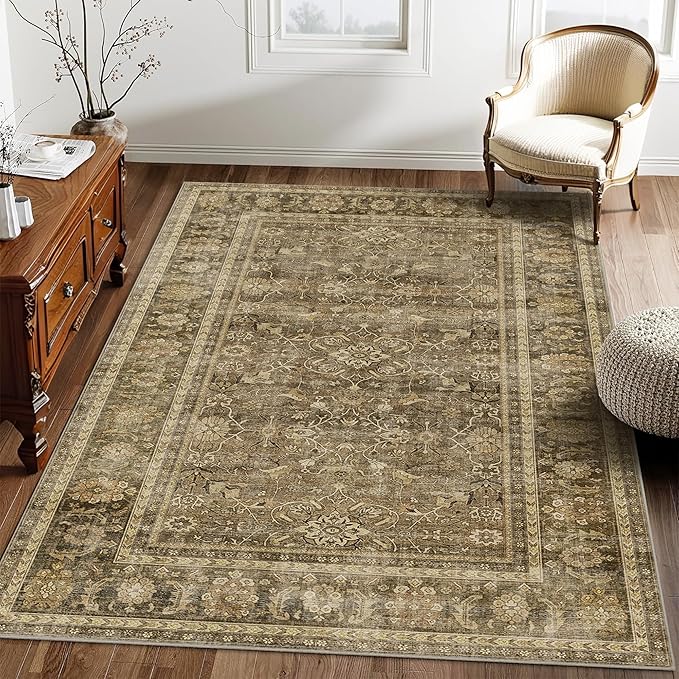 HelloTree Vintage Area Rug 4x6 Brown Entryway Office Washable Carpet Non Slip - Image 4