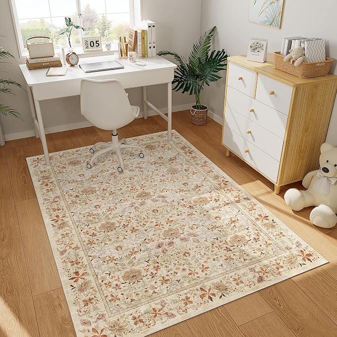 DUKINO 3x5 Area Rug, Vintage Floral Washable Rug - Image 9