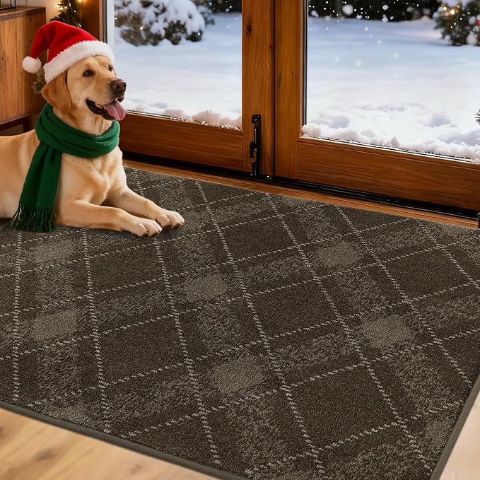 COSY HOMEER Plaid Door Mat 32" x 48", Dirt Trapper Entryway Rugs, Non-Slip by COSYHOMEER