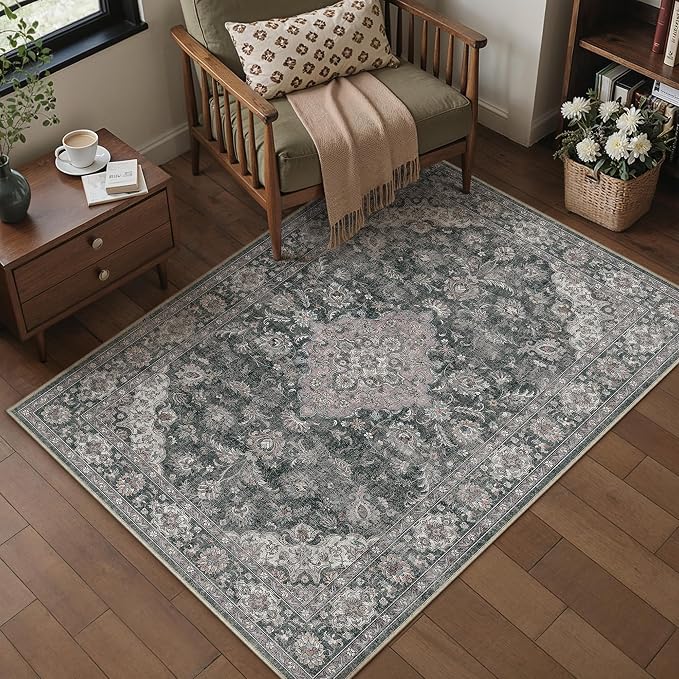 HUGEAR Retro Black Area Rug 5x7 Machine Washable Living Room Rugs Distressed - Image 4