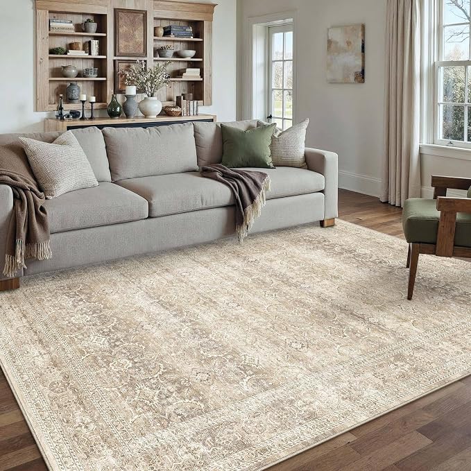 HUGEAR 5x7 Area Rug Beige Vintage Neutral Washable Bedroom Rug Soft Non Slip - Image 2