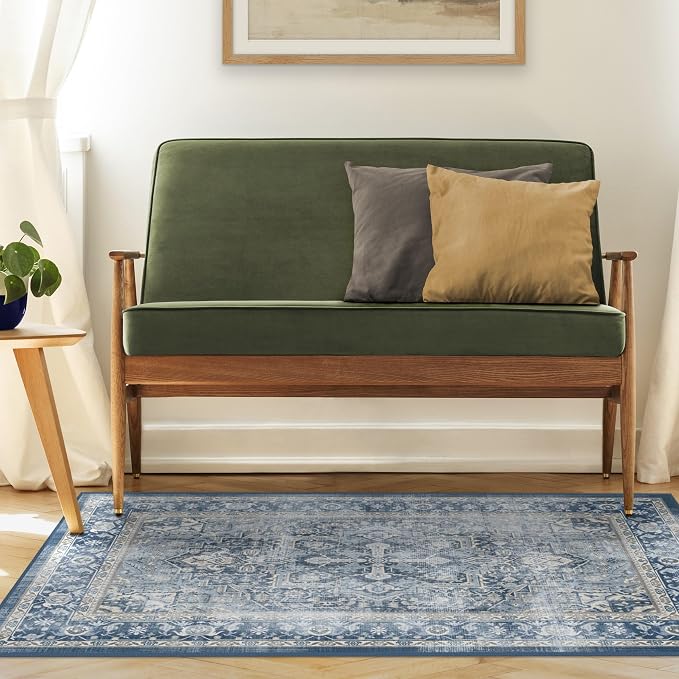 RUGGABLE Washable Area Rug – Kamran Admiral Blue 4x6, Stain-Resistant, Non-Slip by RUGGABLE