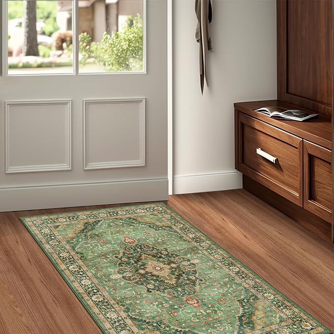 Green Runner Rug 2x4 Rugs Boho Small Washable Runner Rugs - Image 6
