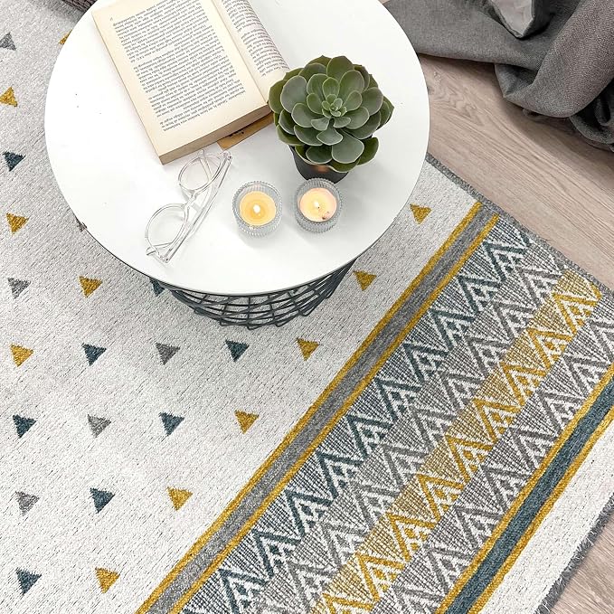 Alfa Rich 7x10 Gold Gray Off White Washable Area Rugs - Image 6