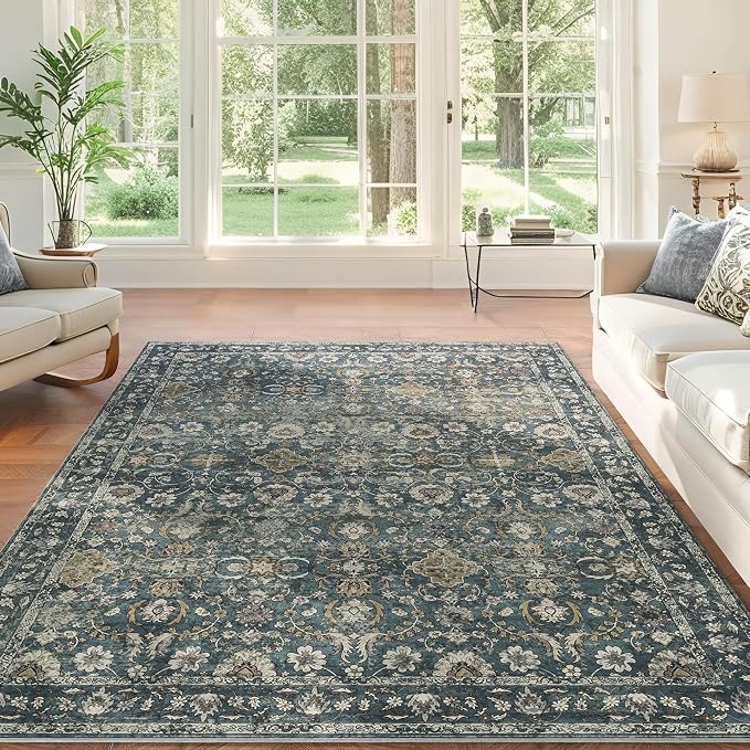 8x10 Washable Rugs for Living Room, Soft Large Rugs Blue Area Rug, Indoor by ARKIIKI