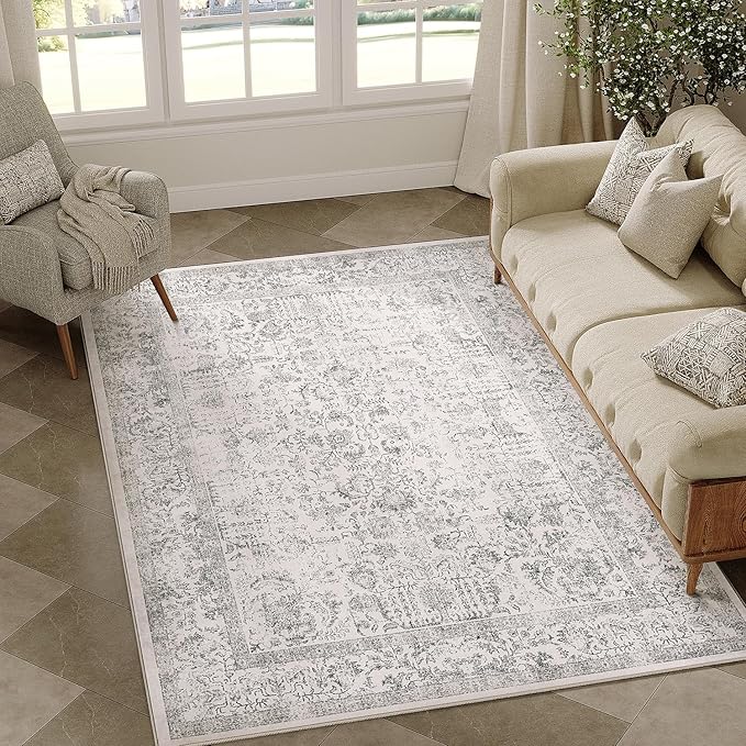 Gray Area Rug 4x5 Office Entryway Rug Machine Washable Kitchen Vintage - Image 5