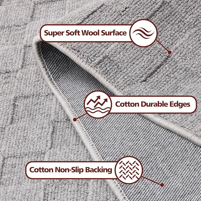 ANSSO Wool Rugs 8x10 for Living Room, 80% Merino Wool and 20% Cotton Soft - Image 4