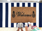 KOZYFLY Striped Outdoor Rug 3x5 Ft Front Door Rug Navy and White Hand Woven - Image 2