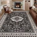 Luxury 8' x 10' Black Washable Area Rugs, Boho Low Pile Easy Clean Non-Slip Rug by BLEUMCADE