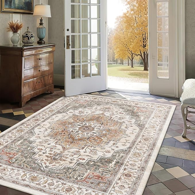 3x5 Vintage Area Rugs for Indoor Entrance Stain Resistant Washable Entryway Rug - Image 3
