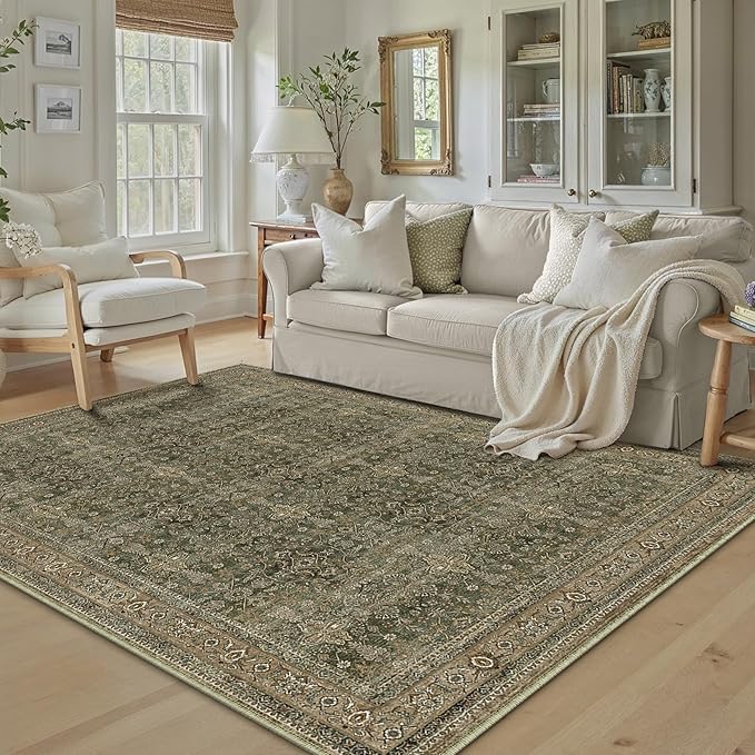 Entryway Area Rug 4x6 Green Brown Vintage Washable Office Carpet Traditional - Image 5