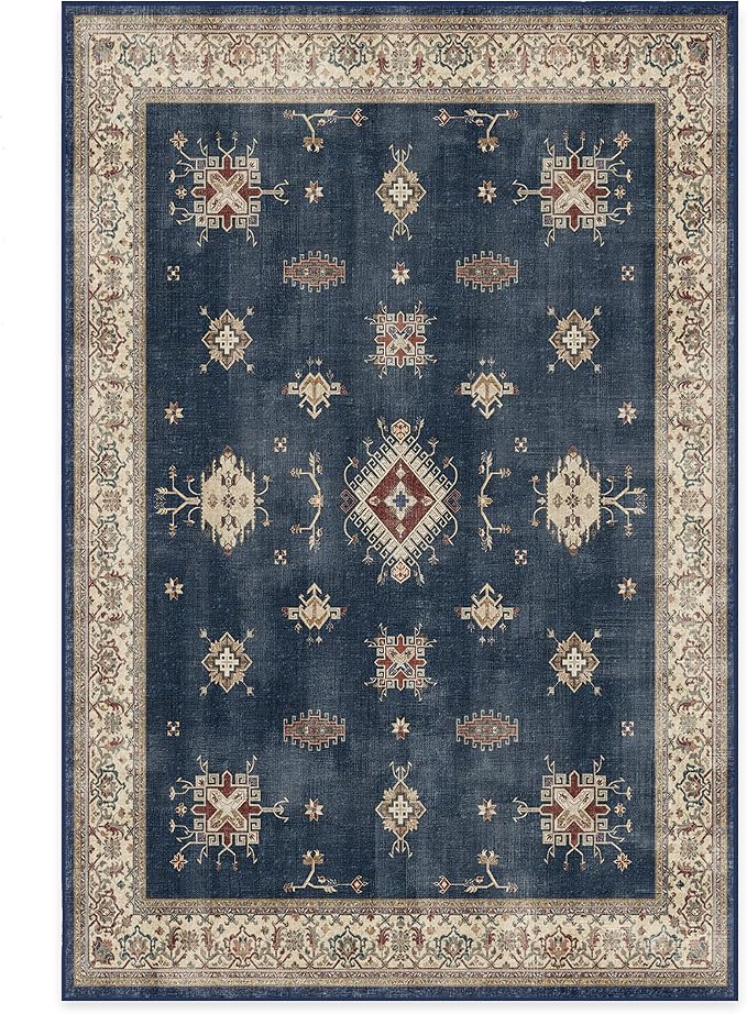 RUGGABLE Washable Vintage Area Rug – Verena Sapphire 6x9, Stain-Resistant by RUGGABLE