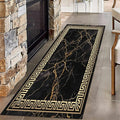 Black Gold Marble Texture Entryway Carpet, Greek Key Geometric Design Bedroom by Unknown
