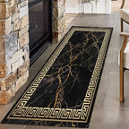 Black Gold Marble Texture Entryway Carpet, Greek Key Geometric Design Bedroom by Unknown