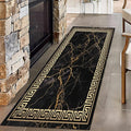 Black Gold Marble Texture Entryway Carpet, Greek Key Geometric Design Bedroom by Unknown
