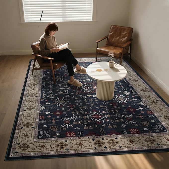 6x9 Washable Blue Area Rug for Living Room Bedroom, Boho Dining Room Rugs for - Image 8