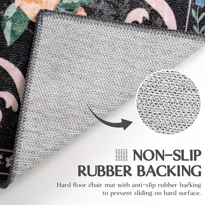 Black Rug Bow Floral Rug 3x5, Washable Boho Area Rugs Non Slip Low Pile Carpet - Image 7