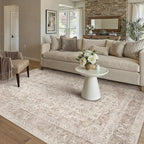 Beige Area Rug 4x5 Washable Office Entryway Vintage Carpet Low Pile Non Slip - Image 3
